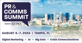 Overlooking Tampa Bay with PR & Comms Summit logo, date and location information